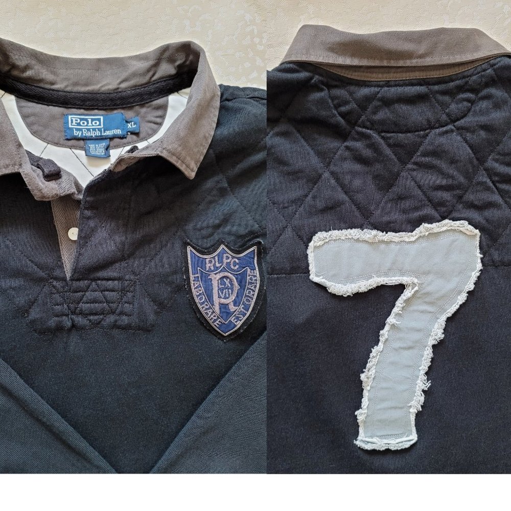 Polo Ralph Lauren Vintage 7 Patch Rugby Men's XL Black/Gray
